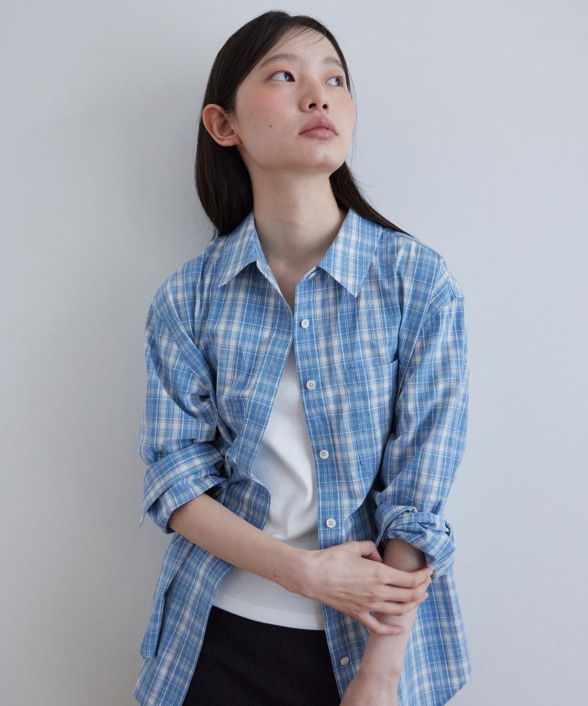 STEP AROUND Soft Cotton Washing Check Shirts_Blue