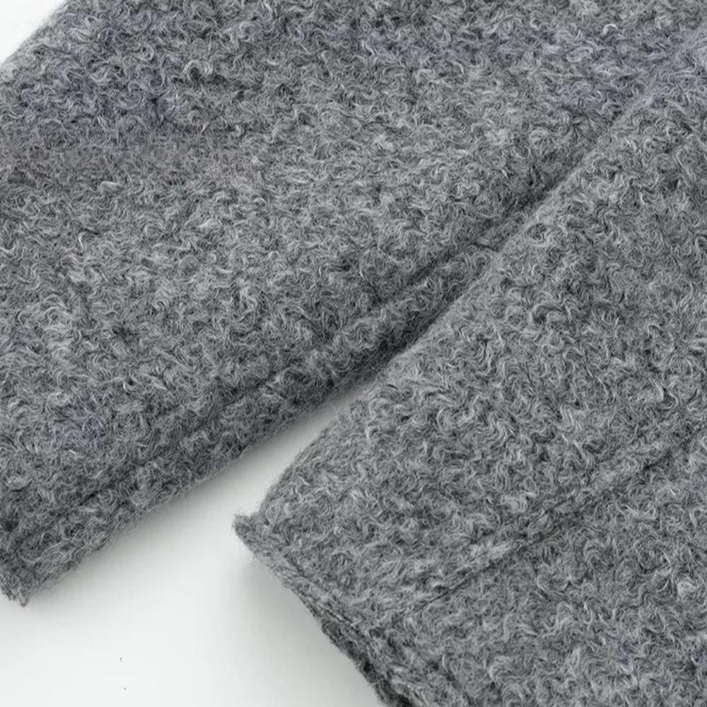 \Women Fashion with Pockets Grey Front Zipper Jackets Vintage Lapel Neck Long Sleeves Female Chic Lady Outfits