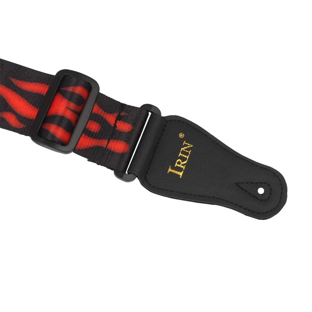 Adjustable Guitar Strap Red Flame Pattern with Leather Ends for Guitar Bass