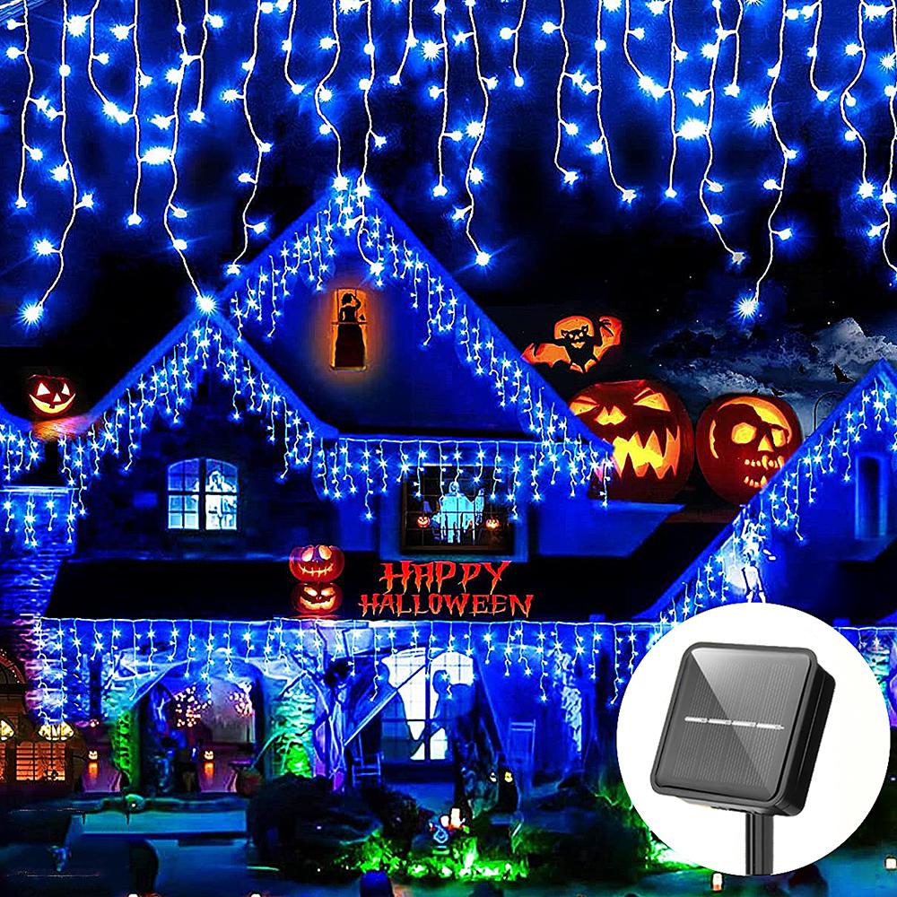 Solar Ice Strip Curtain Lights Waterproof String Lights 8 Modes Wedding Party Indoor and Outdoor Fairytale Decoration Lights