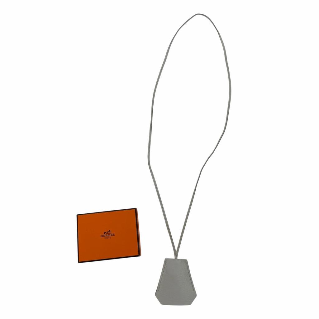 Great HERMES Necklace Clochette charm Light blue leather Women Used