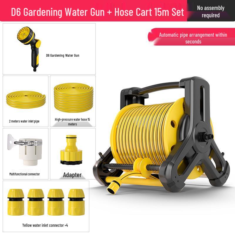 Portable Hose Pipe Storage Rack with High-Pressure Water Gun for Car Washing and Watering