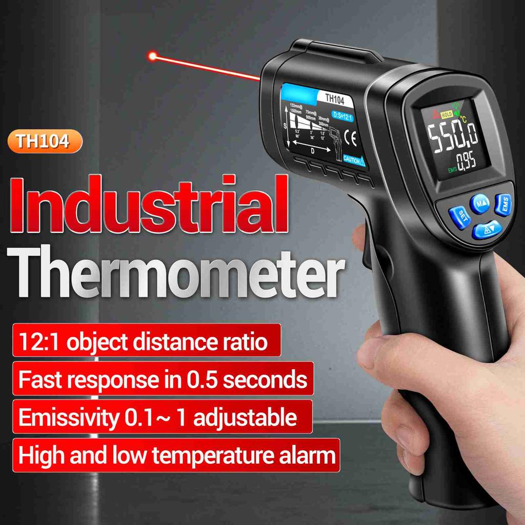 Infrared Thermometer, Non Contact Digital Thermometer with Backlit Display and   Emissivity, for Metal Oil Temperature and Industrial Use