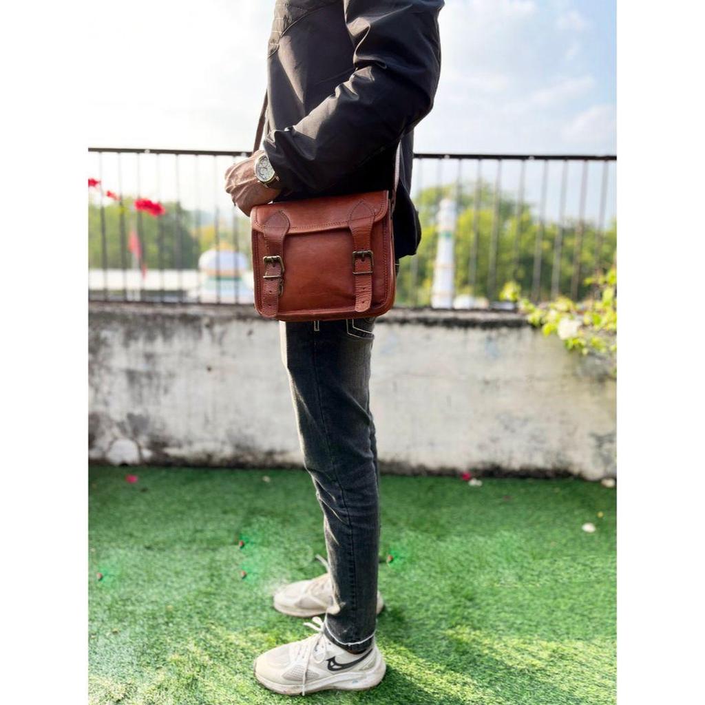 Handmade Small Leather Satchel Bag iPad Bag Office Bag Gift for Men and Women Distressed Shoulder Bag