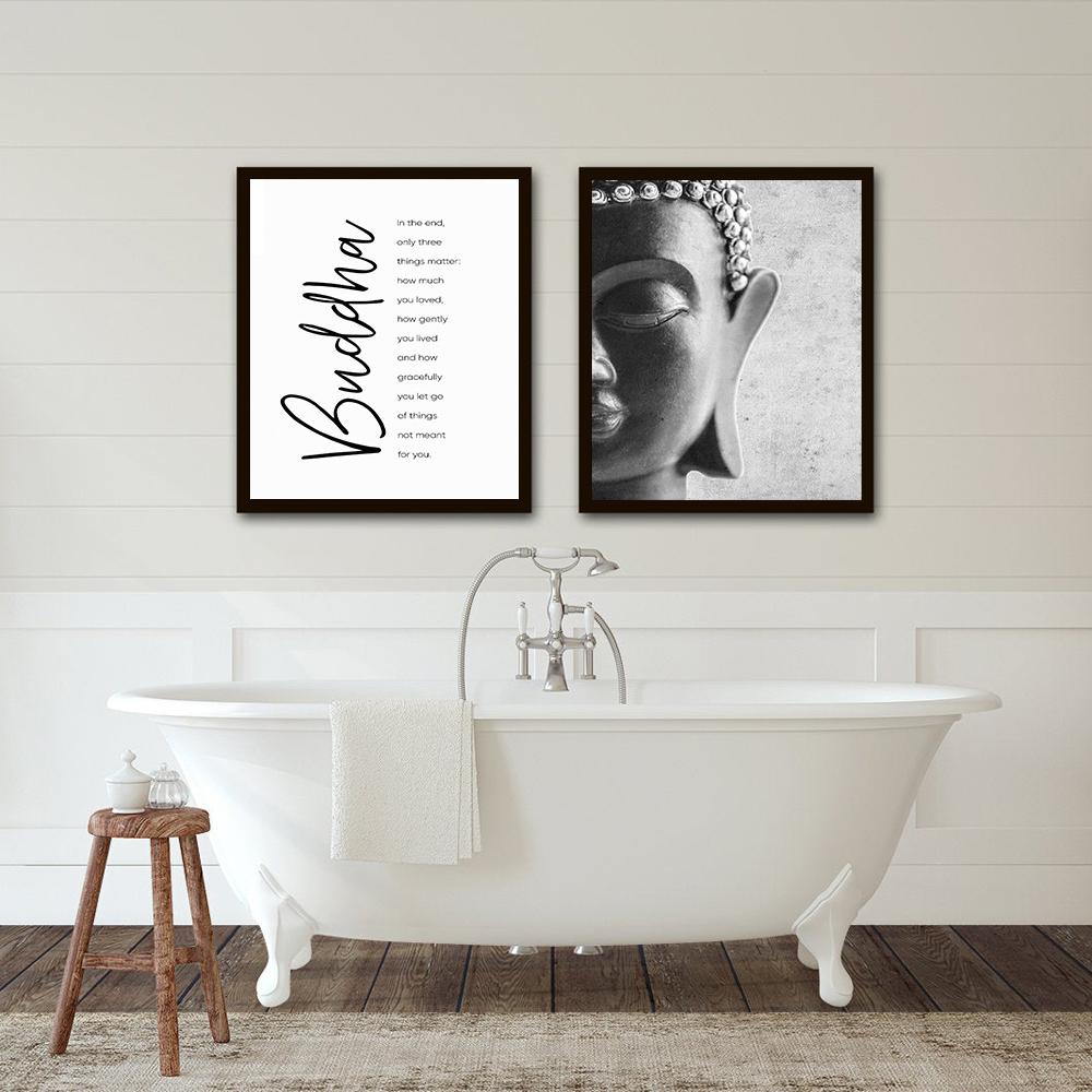 Zen Buddha Head Statue Poster Print Motivational Quotes Canvas Painting Minimalist Wall Art Pictures Buddhism Home Room Decor