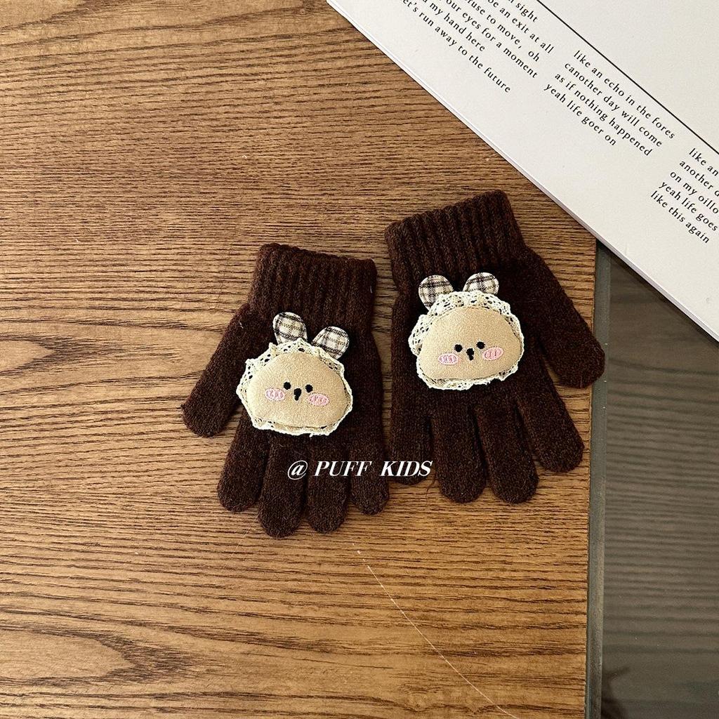 Winter Children's Cartoon Knit Gloves - Five-Finger Design for Boys & Girls