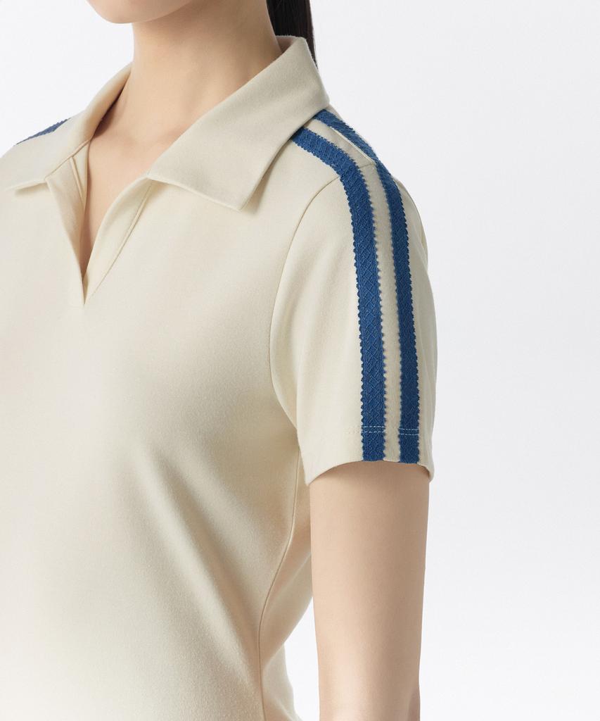 MUSINSA STANDARD WOMAN Women'S Slit Neck Lace Trim Polo Dress [Cream/Blue]