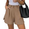 Damen Rosa Hohe Taille Doppelknopf Falten Weiter Bein Shorts