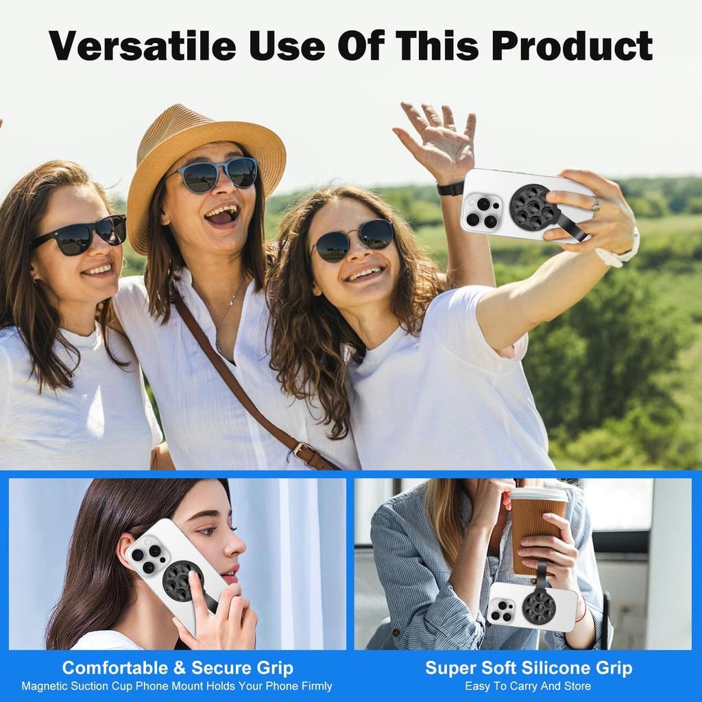 Silicone Suction Phone Case, Magnetic Suction Cup Phone Mount, Sticky Phone Suction Grip for Selfies and Videos, Hands-Free Mirror Shower Phone Stand