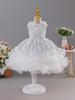 Funkelndes Prinzessinnen-Hochzeits- und Auftrittskleid für Mädchen mit flauschigem Rock für ältere Kinder