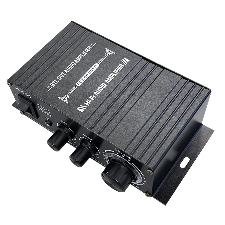 Compact 2-Channel Audio Amplifier, 40W + 40W Output, Aluminum Body, Simple Functions, Compact Size, Hi-Fi Stereo Amplifier, 12V/2A Adapter Included, M