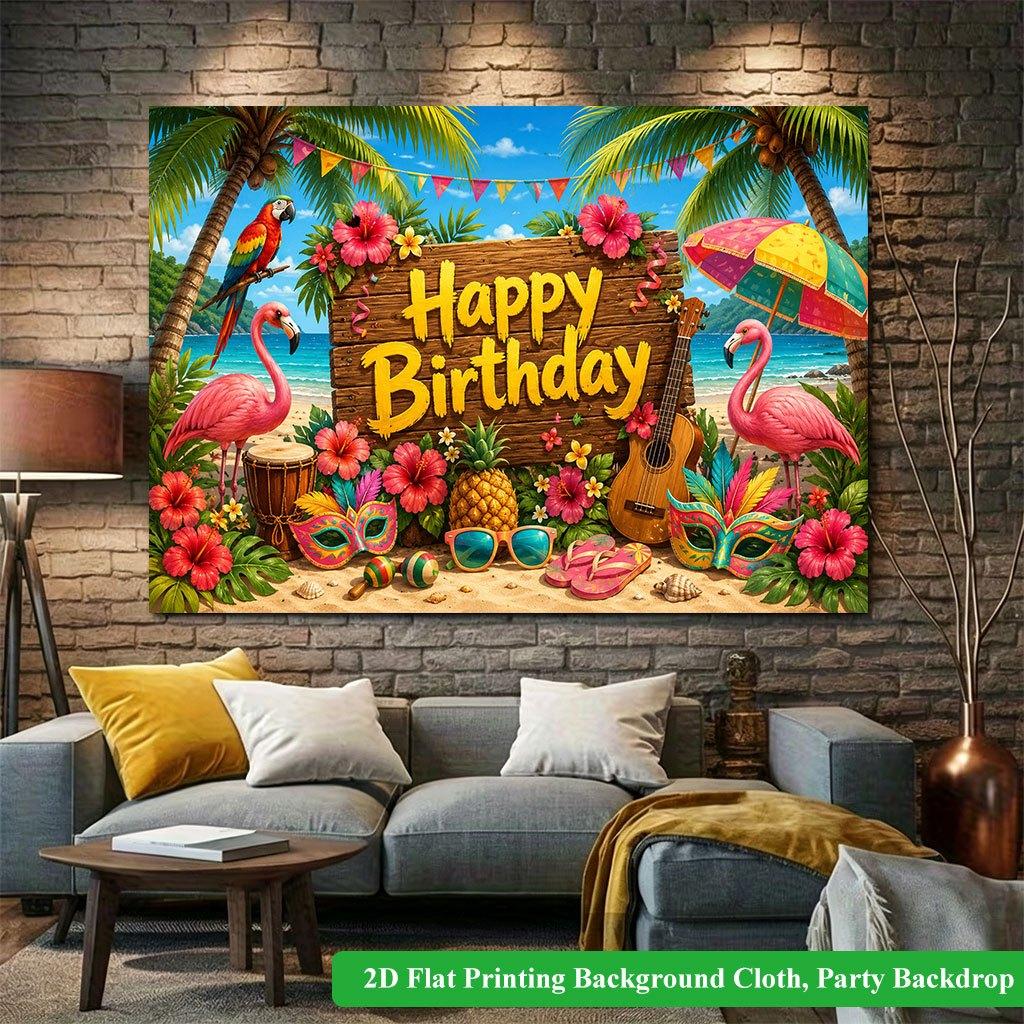 2D Flat Backdrop1pc Tropical Birthday Scene Backdrop Banner Polyester Wall Decor For Living Room Bedroom Office Outdoor Decor Holiday Gift