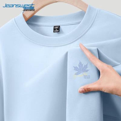 Jeanswest Herren Lockeres T-Shirt aus reiner Baumwolle mit blauem Ahornblatt-Print