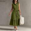 ZANZEA Women Casual Turn Down Collar Loose Sleeveless Dress