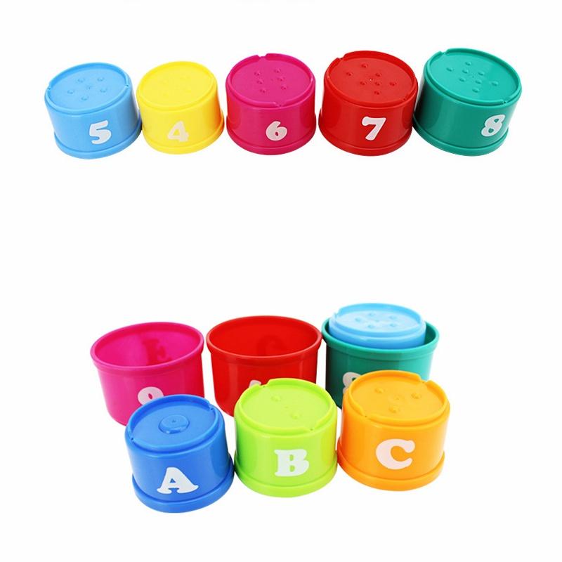 Lebendige und bunte 9-teilige Stapelbecher Badezimmer-Spielzeug Stapelset für kreatives Spielen