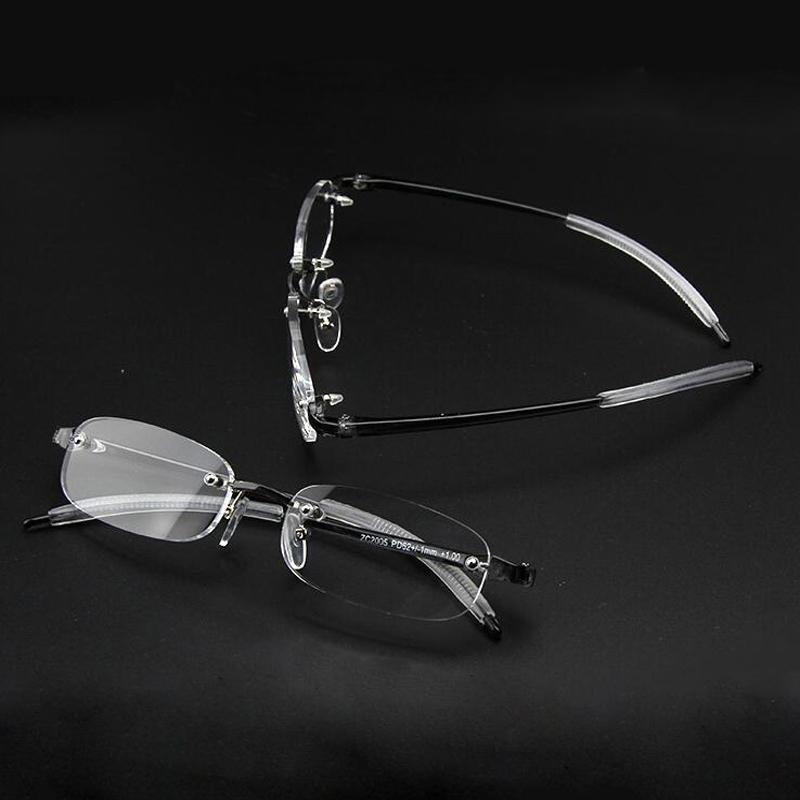 New Frameless Myopic Glasses Gray Frame Eyeglasses Men Women Rimless Super Light Frame Myopia Glasses 100 ~ 400 Degrees
