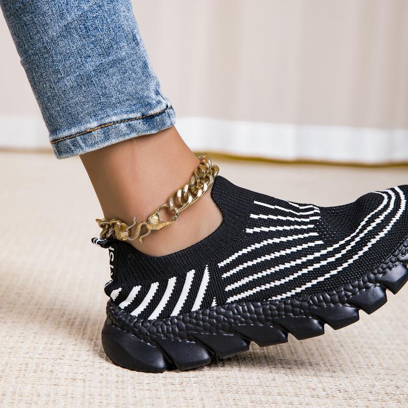 Ladies Knitted Walking Shoes Breathable Mesh Women's Flats Jogging Casual Sports Shoes Lightweight Slip-on Loafers
