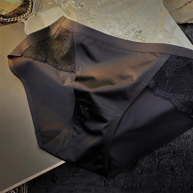 High-end Satin Lace Panties Female Sexy Hollow Embroidery Comfortable Breathable Panties