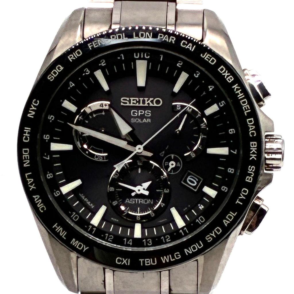 Used Excellent Condition, Working, SEIKO Astron Men's Watch, Dual Time, GPS Solar, Business, Silver, Black, with Box, Rare, Authentic