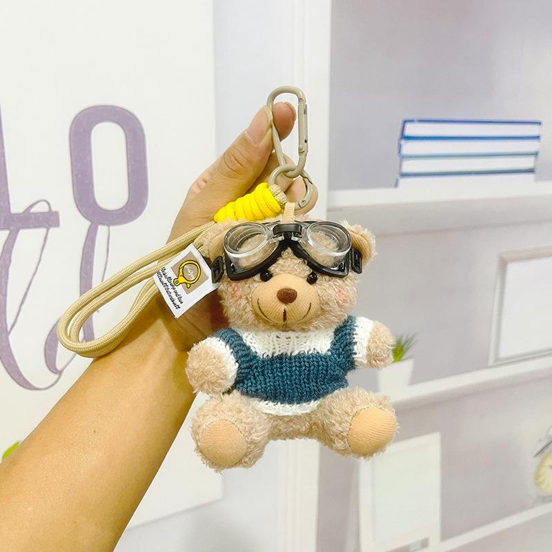 Cool Teddy Bear Plush Keychain Cute Stuffed Animal Pendant For Student School Bag Backpack Charm Accessory