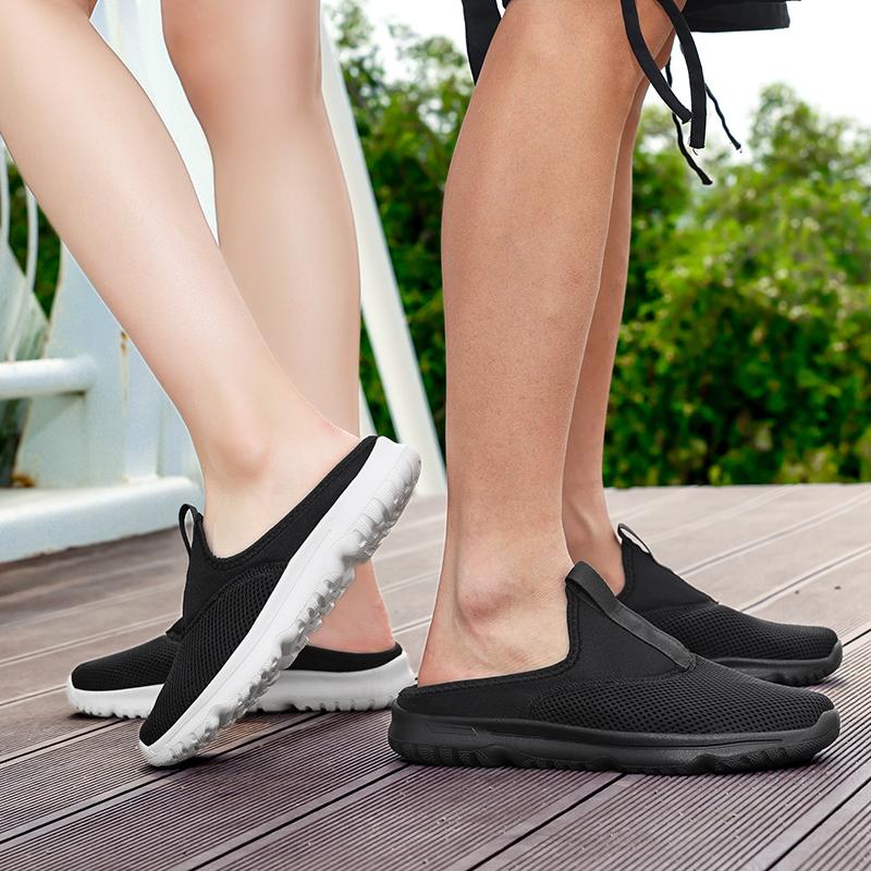 36-46 Unisex Slippers Men's Half Slippers Mesh Meter-breathable Men's Black Mueller Shoes