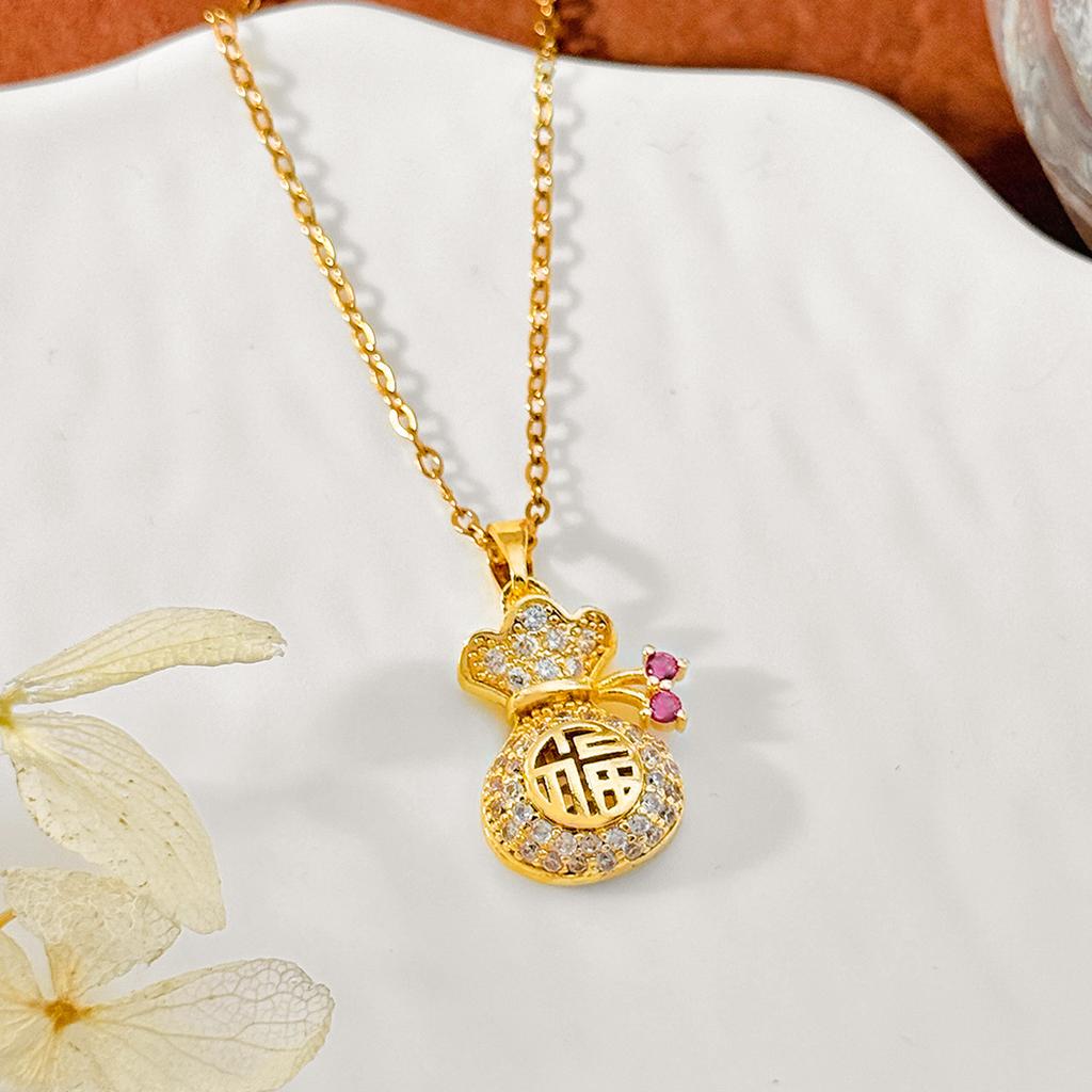 Necklace Traditional-style Money Bag Lucky Bag Necklace for Women Light Luxury Style High-end Feeling Collar Chain Accessory