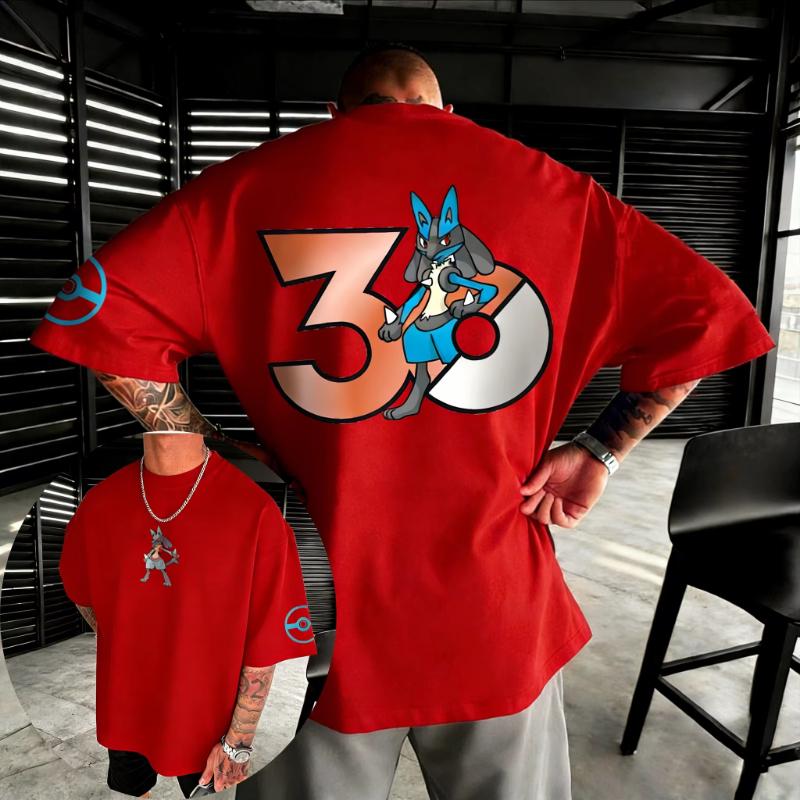 Pokemon 30th Anniversary Lucario TShirt Men Women Loose Casual Hip Hop Short Sleeve Top S