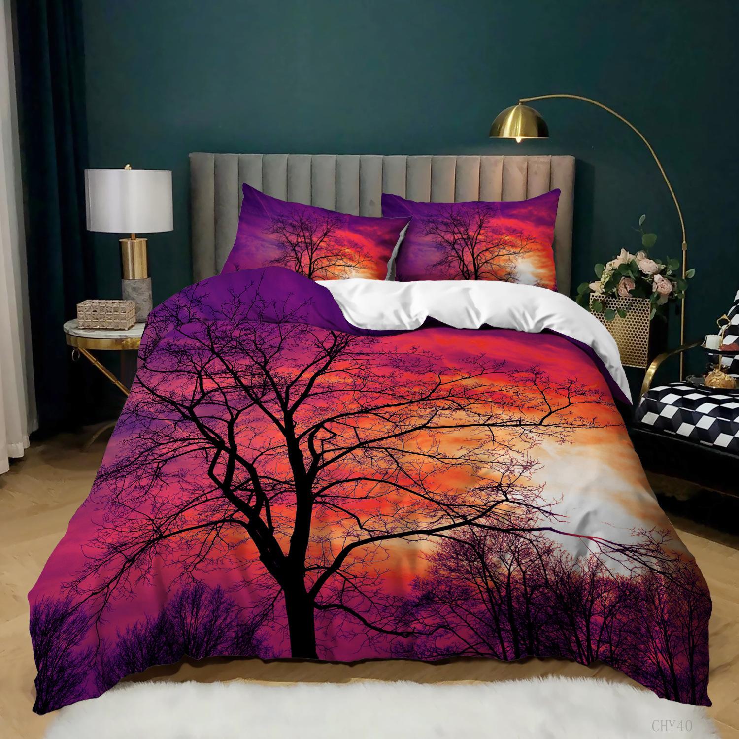 

Vintage Three-Piece Forest Sunset View Quilt Cover Bedding 135 * 200 (two-piece set) 90g