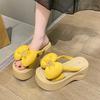 2025 Thick-soled Cool Slippers Comfortable and Fashionable Outer Wear Bow Open Toe One-word Drag Non-slip Internet Celebrity Tide Shoes Women's Shoes