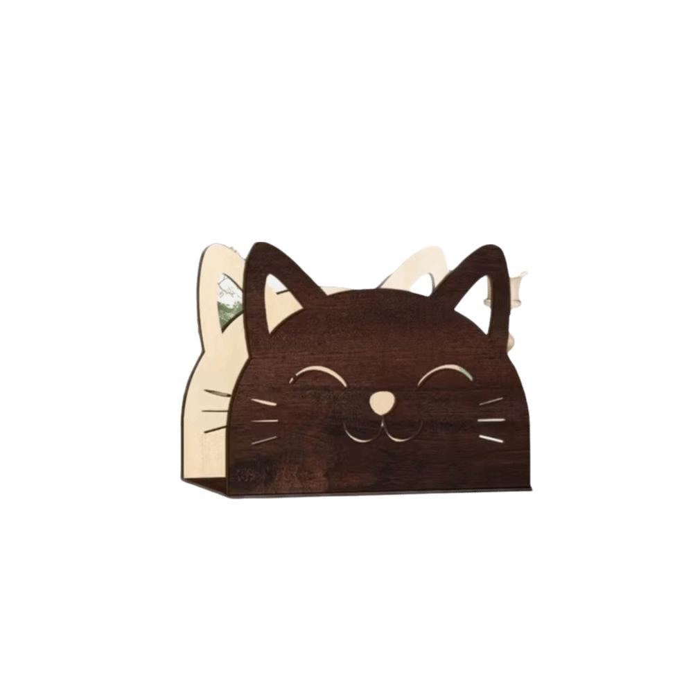 Cat Shape Design Wooden Cat Napkin Holder Wooden Material Decorative Tissue Rack  Cocktail Bar