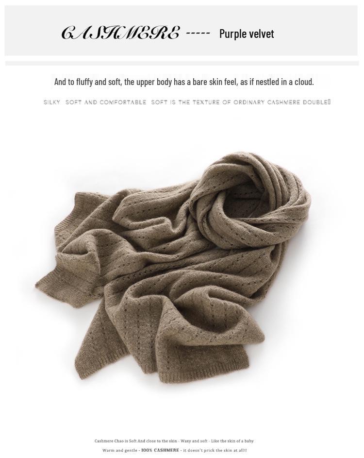 Women's 100% Pure Cashmere Hollow Knit Scarf - New Autumn/Winter Style, Warm & High-End Feel