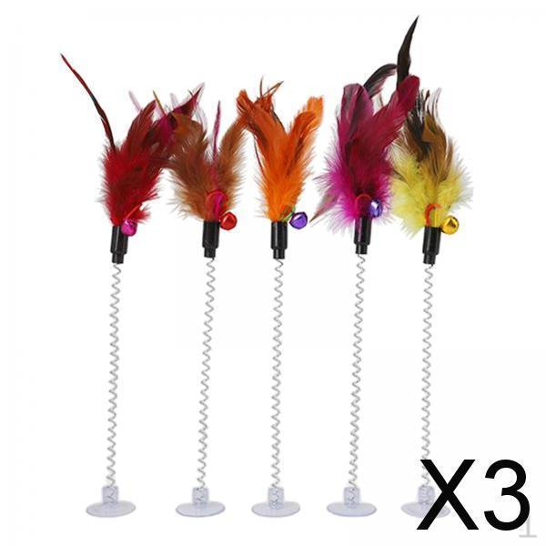 

3x 5Pcs Cat Teaser Toys Wire Dangler with Beads Bells And Feather Interactive
