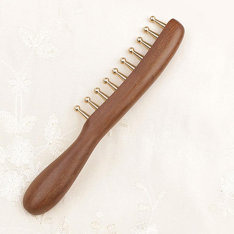 1 Pcs Sandalwood Massage Comb With Wide Teeth Unblocks The Meridians Of The Head The Brass Meridian Scalp And Hair Therapy Comb