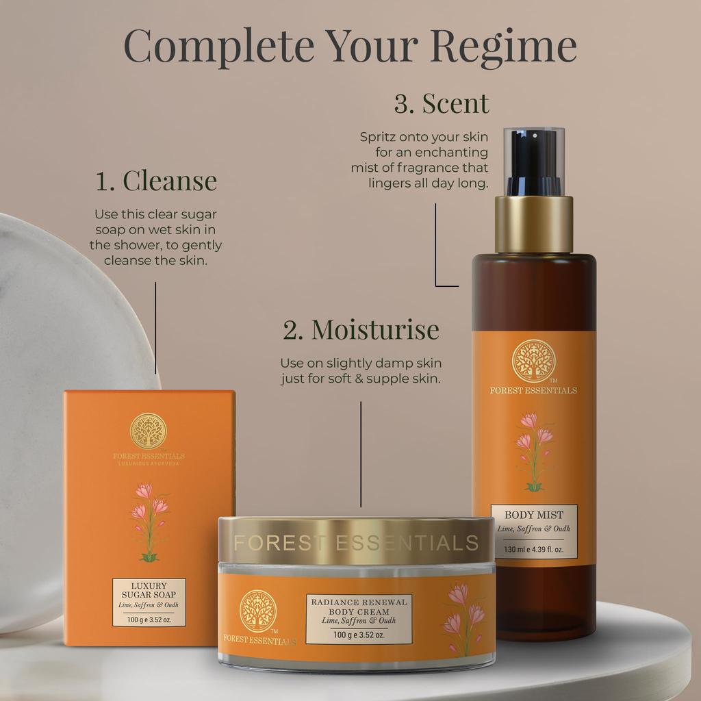 Forest Essentials Lime Saffron & Oudh Soap | Ayurvedic Scented Handmade Bath Soap | Gently Cleanses & Softens Skin | With Natural Oils & Raw Cane Suga