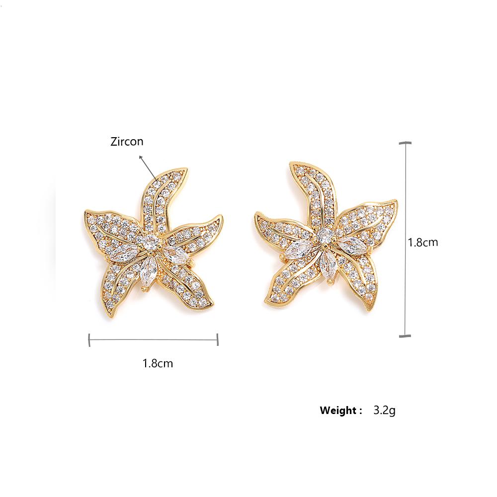 ZAKOL Sliver Color Shiny Tiny Zircon Starfish Lily Flower Shape Stud Earrings Luxury Bridal Wedding Zircon for Women