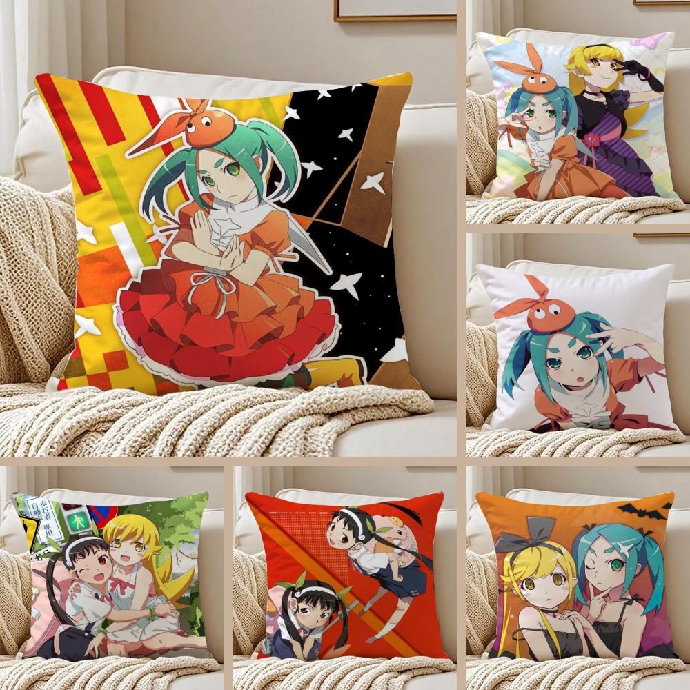 Cute O-Owarimonogatari Cushion Cover Silky Short Plush Double-Sided Printed Pillow Case for Sofa All Seasons Home Decor Gift