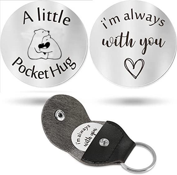 Cross Car Key Inspirational Decision Coin Leather Keychain with Stainless Steel Engraved Double-Sided Round Charm Gift