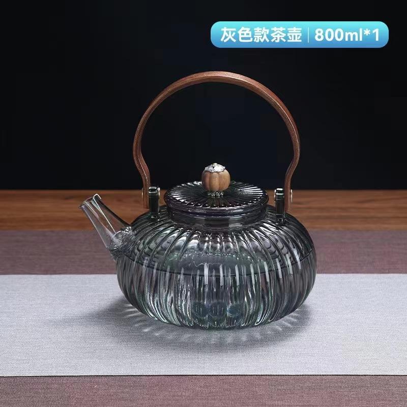 

Pumpkin Vertical Stripe Kettle High Borosilicate Heat-Resistant Glass Teapot Household Electric Ceramic Stove Tea Kettle серый