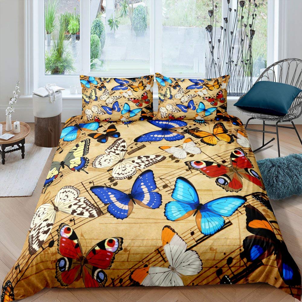 Music Soft Duvet Cover Set Quen Sized Dimensions,White Musical Note Beding Set 3pcs for Kid Bedrom Decor,Black White Piano Key Warm Comforter Cover