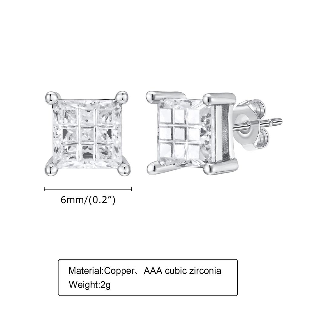 Trendy CZ Stone Metal Unisex Geometric Stud Earrings For Women Men, Luxury Bling AAA Cubic Zirconia Earring Ear Jewelry Gifts