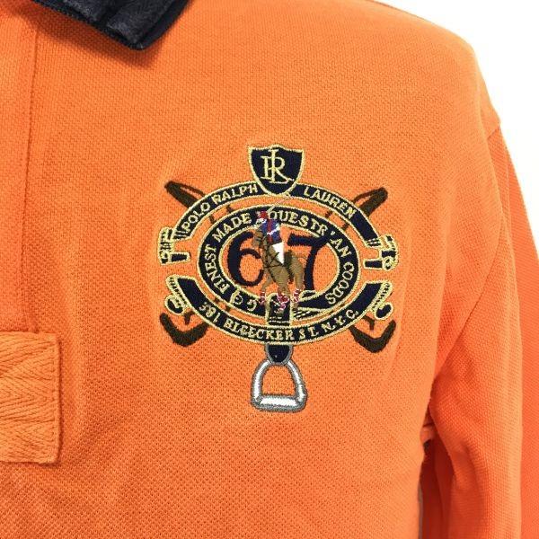Polo Ralph Lauren Rugby Shirt Long Sleeve Men XL Orange Embroidered vintage(USED)