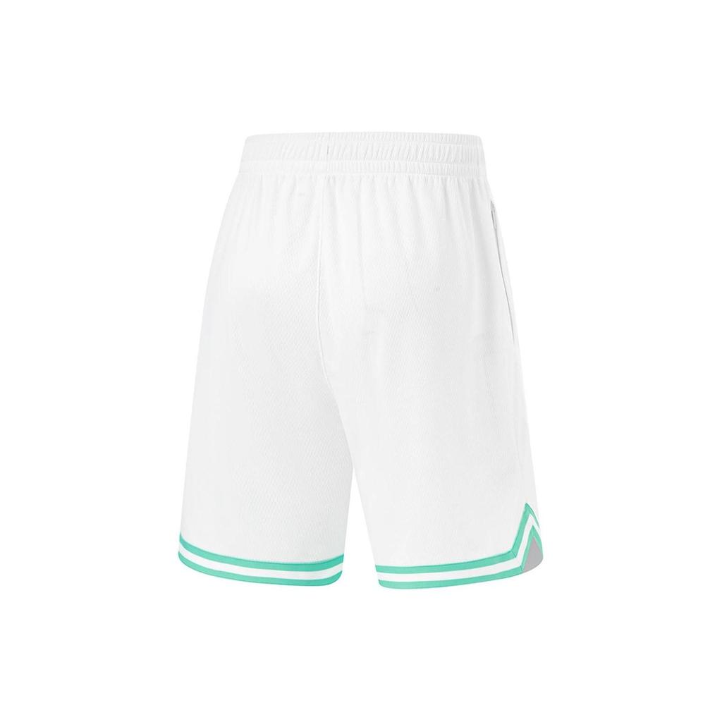 Li Ning CBA Series Striped Color Block Mid Waist Straight Basketball Shorts Men shorts White AAPU097-7