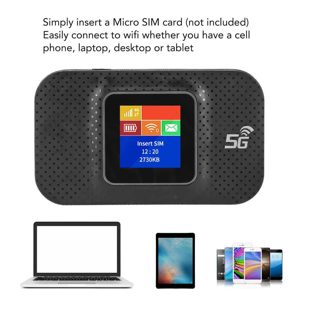 Tragbares 4G-WLAN mit Farb-Download-Geschwindigkeit von 150 Mbit/s für Geschäfts- und Outdoorreisende, Bildschirm, 3650 mAh, Autos, Reisende, (Schwarz)