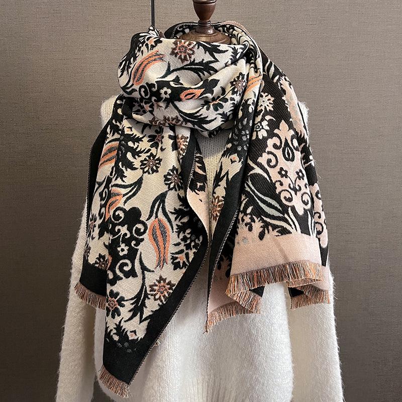 2023 Women's Winter Imitation Cashmere Scarf - Korean Style Cashew Pattern Warm Shawl and Neck Warmer