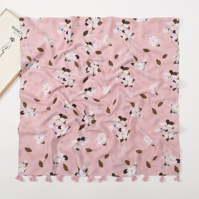 Small fresh medium and retro blue and white porcelain cotton and linen feel scarf, Bali yarn silk scarf, blue flower shawl women