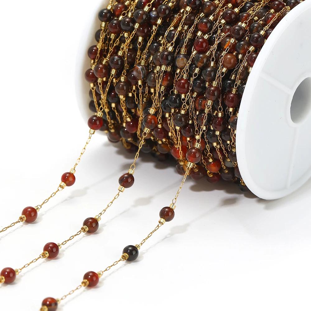 1meter Natural Stone Turquoise Amethyst Quartz Gemstone Beads Stainless Steel Wire Chains DIY Necklace Making Bracelet Findings