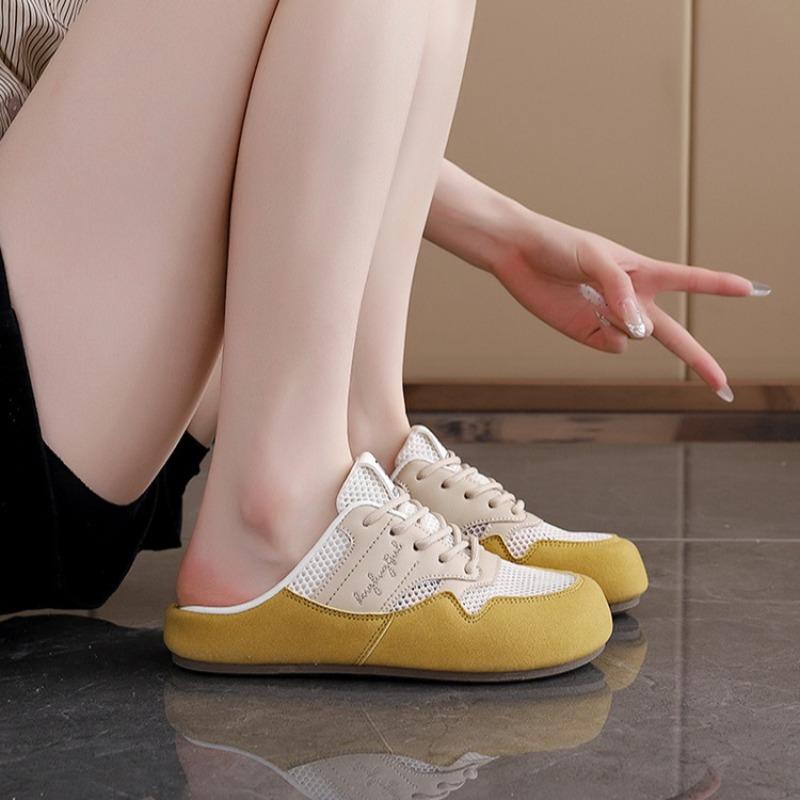 Fashion Summer Women's Shoes Fashion BaoTou Half Slippers Mesh Breathable Casual Shoes Walking Flat Slippers for Women Non Slip sneakers