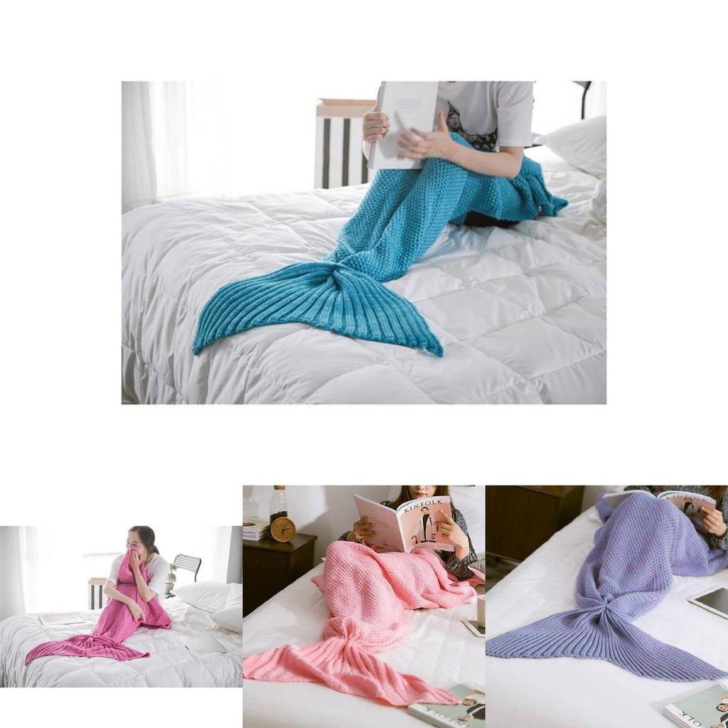 Cozy Mermaid Tail Blanket Soft Knitted Acrylic Blanket For Modern Minimalist Decor