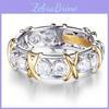 Eleganter Geometrischer Zirkonia Zweifarbiger Ring Für Damen Vergoldeter Modeschmuck