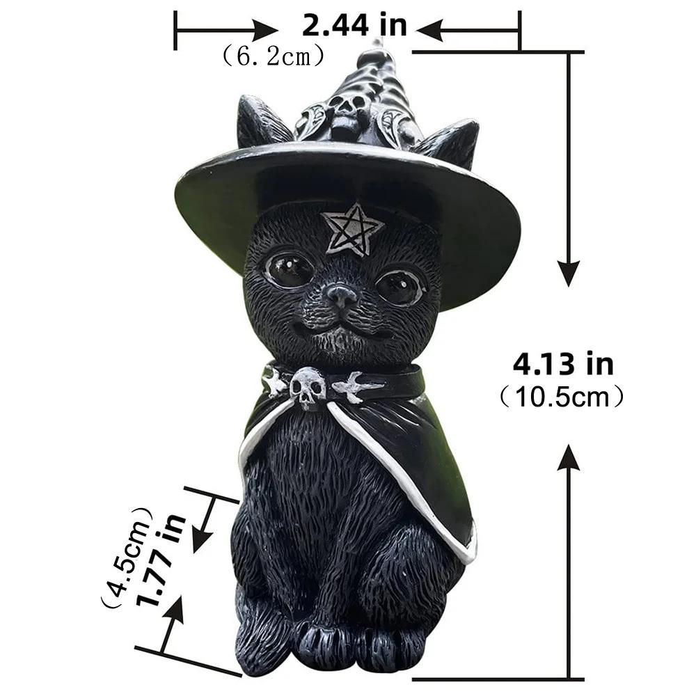 Statua Gatto Nero Gatto Misterioso Carino Gatto Strega Figurine Decorazioni Strega Ornamento da Scrivania Scultura Dipinta a Mano per Halloween 1 Pz